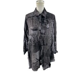 Comfy USA Gray Crinkle Sally Button Up Tunic Blouse Top Size L Style CD123P